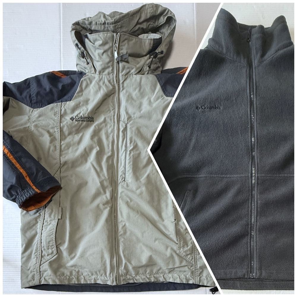 COLUMBIA Interchange - Men's 3-in-1 Beige Gray Hooded Ski Fleece Jacket -‎ Large
